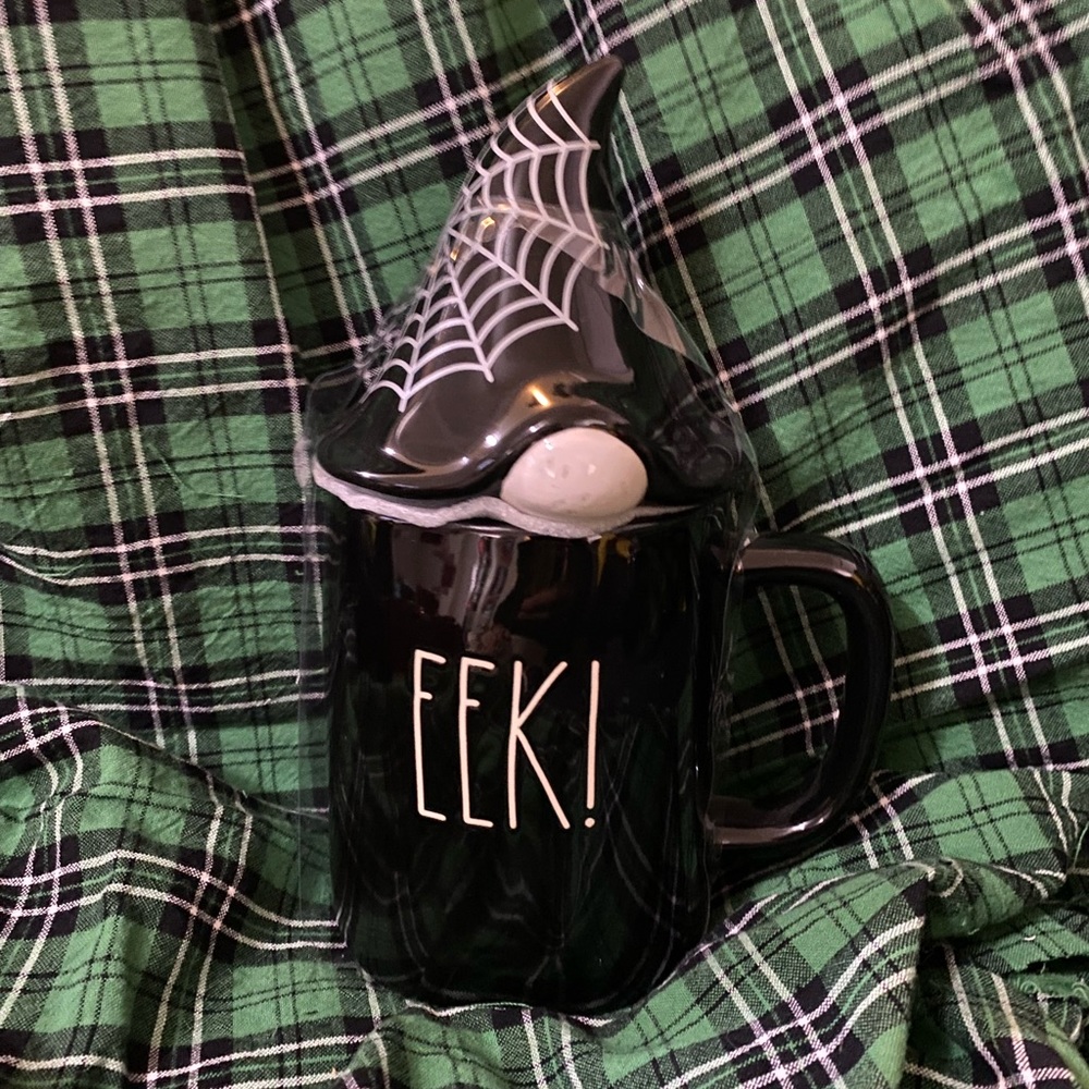 Gnome EEK Rae Dunn mug with web topper